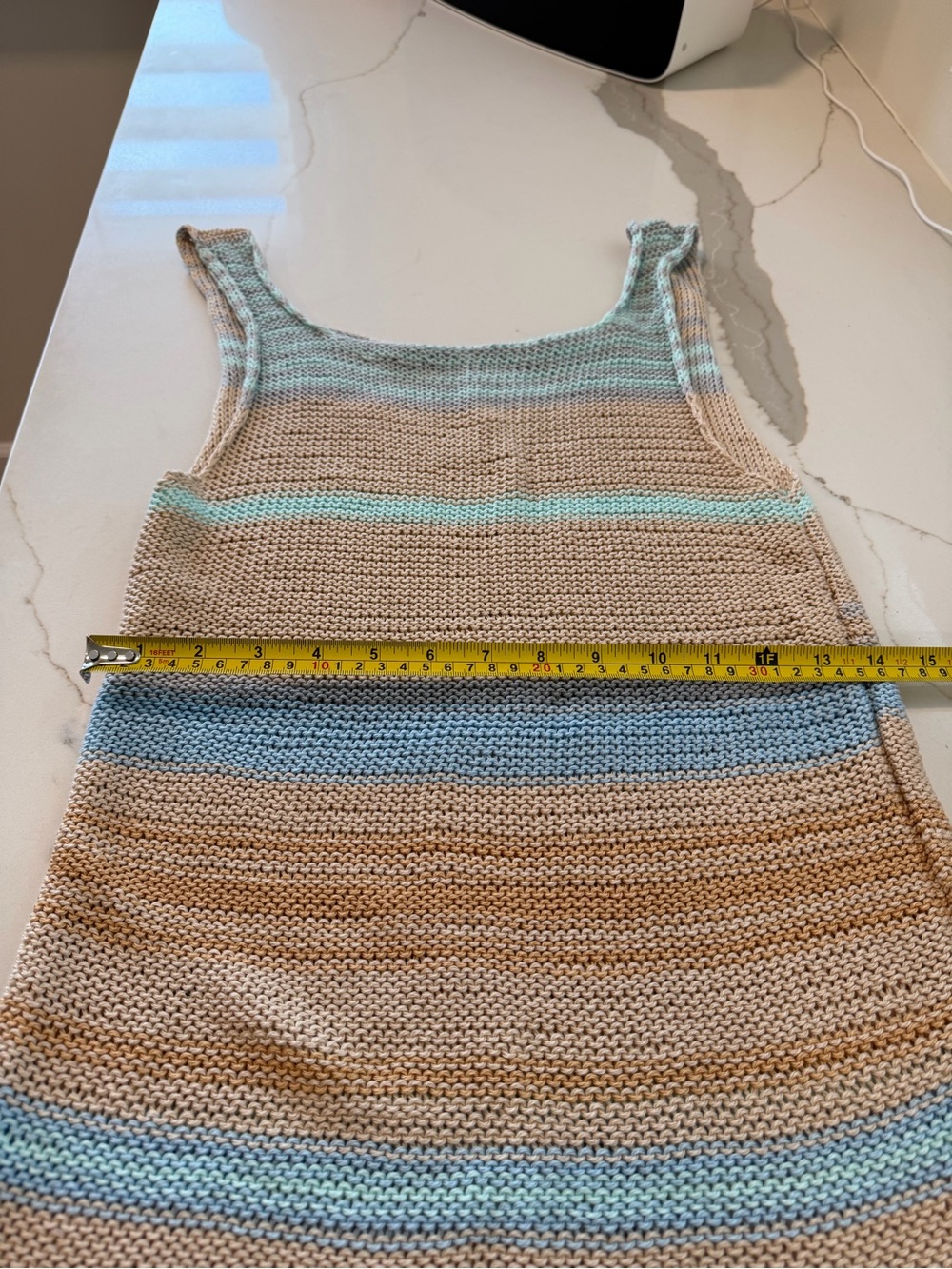 Striped Knit Tank Dress in Beige and Blue - Picture 4 of 6